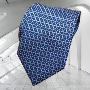$840 BRIONI Navy Blue Silver Medallion Geometric Handmade Italy Silk Neck Tie